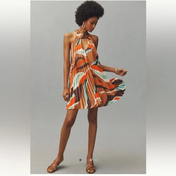 NEW ANTHROPOLOGIE Hutch Halter Pleated Swing Mini Dress Size M - Picture 2 of 8